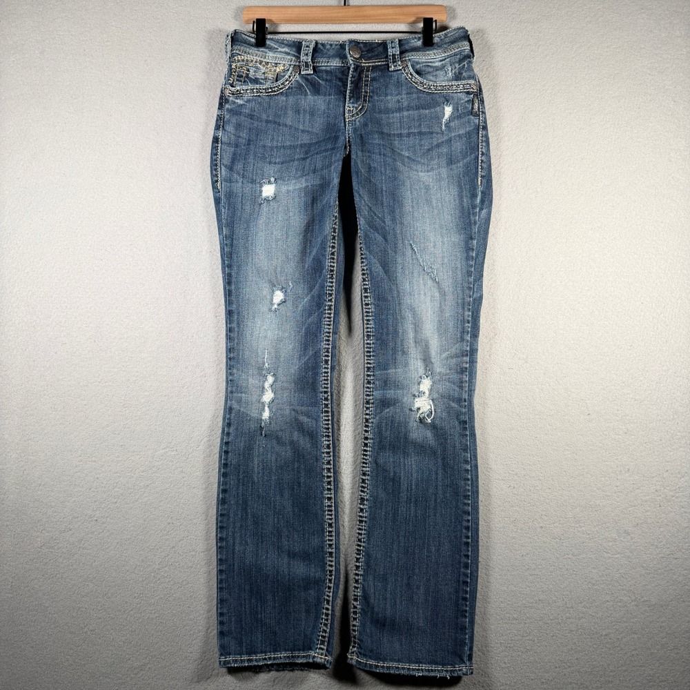 Silver Jeans Co Suki Flap Baby Boot Distressed Medium Wash Jeans W30 L33